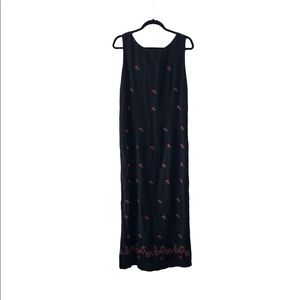 Women's Linen Flora Embroidered Sleeveless Long Midi Black Dress Women’s Size 12